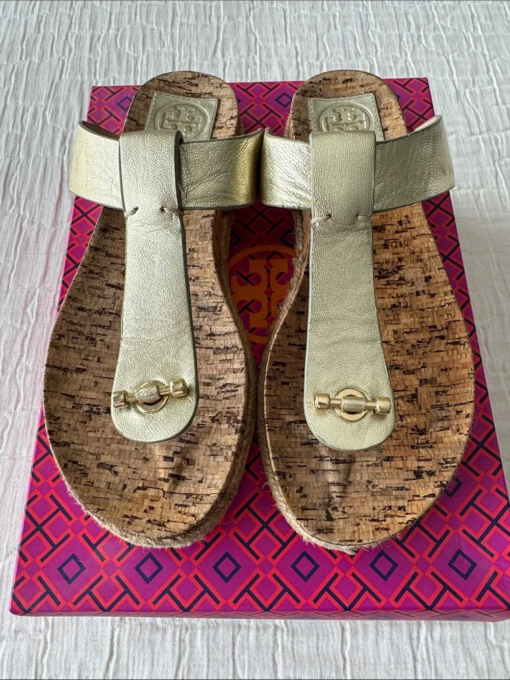 Tory Burch Armando Leather Cork Footbed Flat Thong - Gold, Size 8